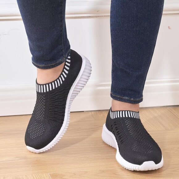 Women's Black Athletic Walking Casual Mesh-Comfortable Tennis Workout Sneakers - Picture 8 of 8